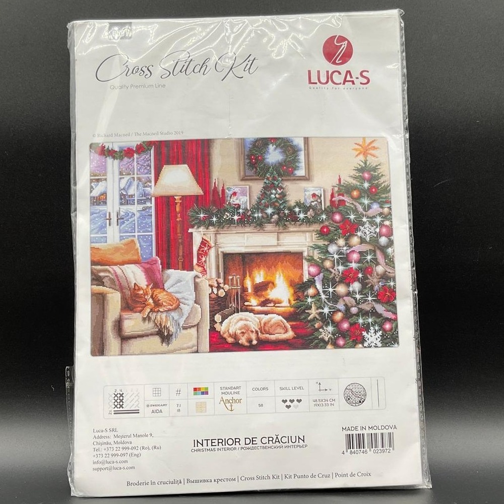 Luca-S Christmas Interior Cross Stitch Kit Anchor Metallic Threads Cozy Room